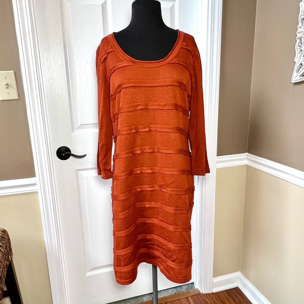 Calvin Klein Rust Orange Layered Knit Dress